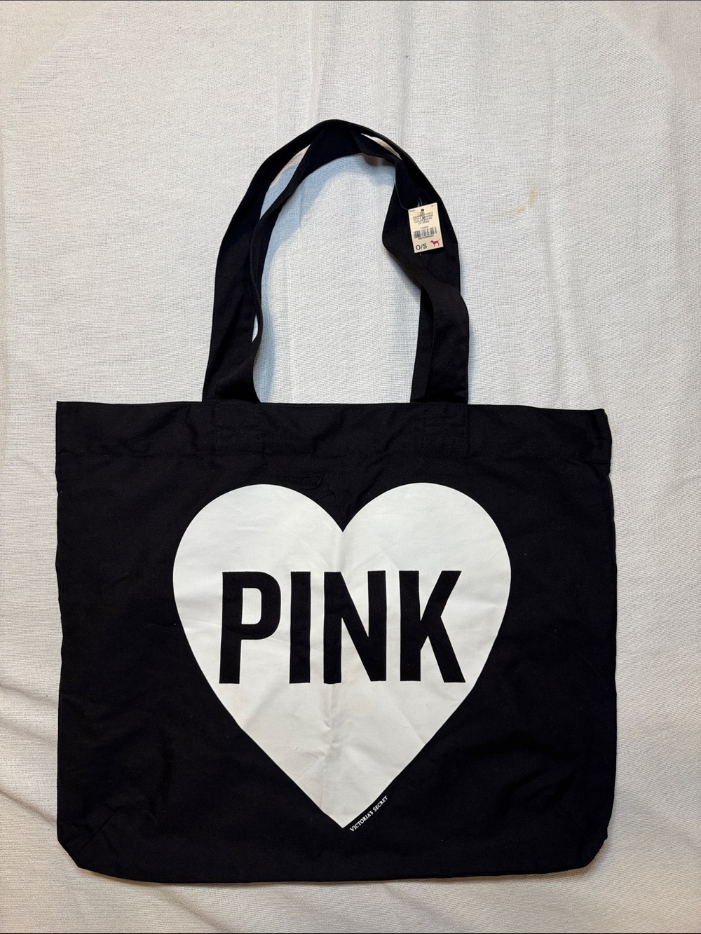 PINK Victoria's Secret Black Tote with White Heart Logo